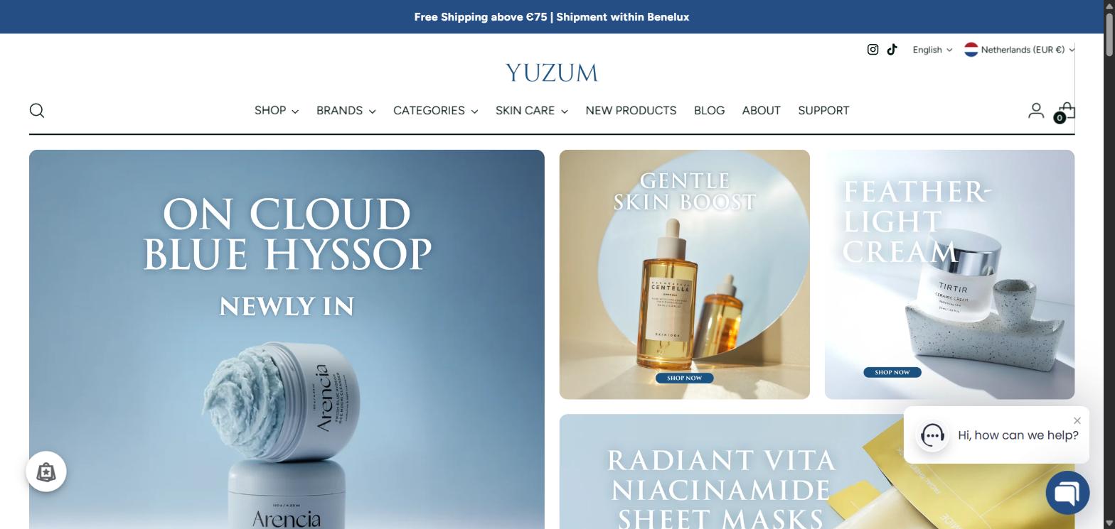 Yuzum website, K-beauty webshop